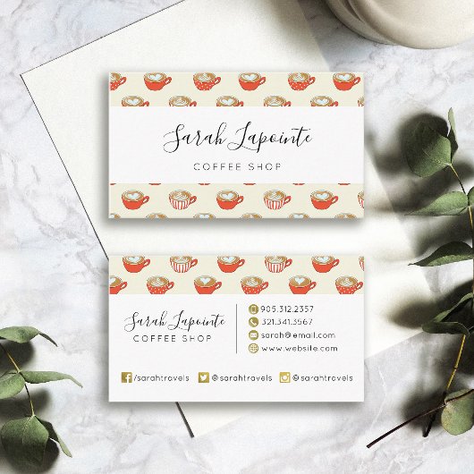 可愛いラテアートinレッドコーヒーマグスパターン 名刺