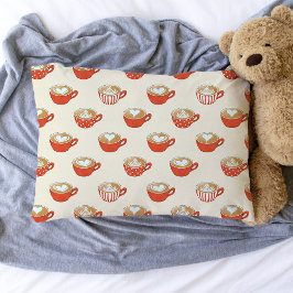 可愛いラテアートinレッドコーヒーマグスパターン 枕カバー