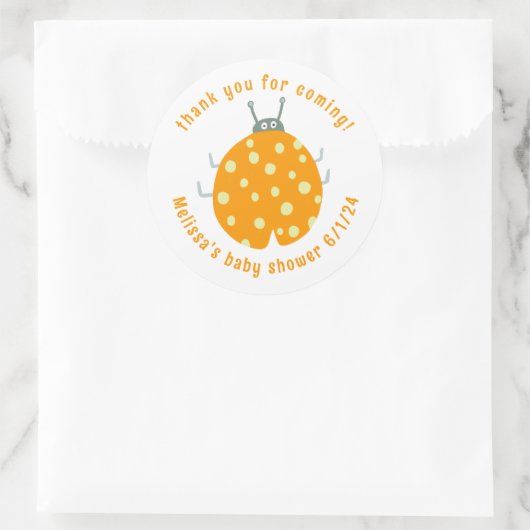 可愛いラディバグありがとうカスタムベビーシャワー ラウンドシール (バッグ)