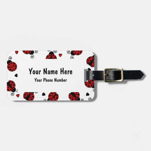 可愛いラディバグとハートパターン ラゲッジタグ (正面横)