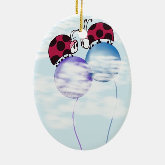 可愛いラディバグとバルーンカラフル漫画 セラミックオーナメント (裏面)