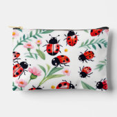 可愛いラディバグと花の模様は白 アクセサリーポーチ (正面)