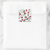 可愛いラディバグと花の模様は白 スクエアシール (バッグ)