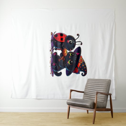 可愛いラディバグと黒猫ハロウィンクラシックのT士 タペストリー (インサイチュ(横))