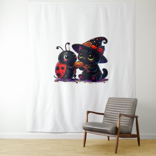 可愛いラディバグと黒猫ハロウィンクラシックのT士 タペストリー (インサイチュ)