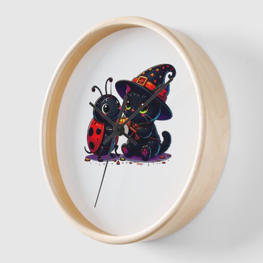 可愛いラディバグと黒猫ハロウィンクラシックのT士 壁時計 (傾斜)