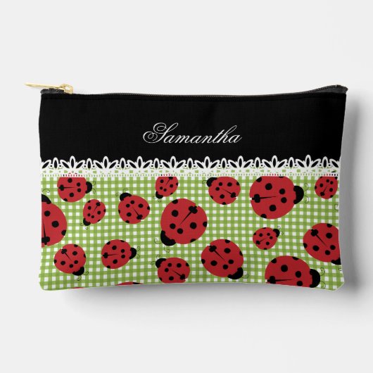 可愛いラディバグの緑と名前をカスタムするの黒 アクセサリーポーチ (正面)