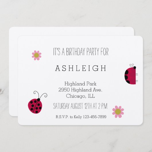可愛いラディバグの誕生日 招待状 (正面/裏面)