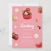 可愛いラディバグカップケーキフラワーベビーシャワー 招待状 (正面)