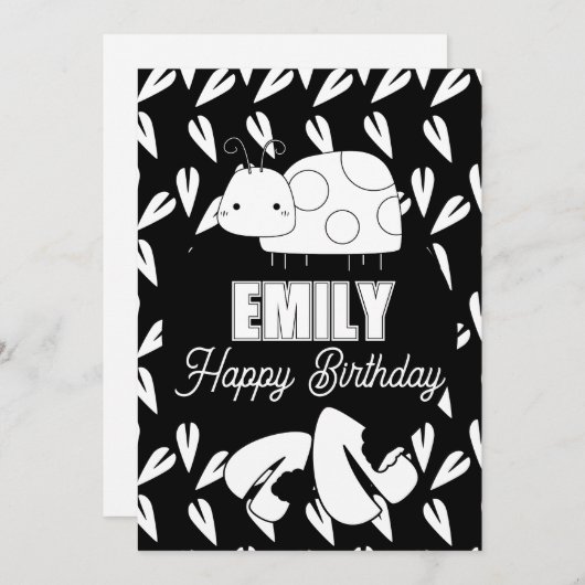 可愛いラディバグハートカラーリングバースデーパーティー シーズンカード (正面/裏面)