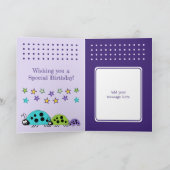 可愛いラディバグ名スターパープル子供の誕生日 カード (内部)