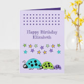 可愛いラディバグ名スターパープル子供の誕生日 カード (黄色い花)