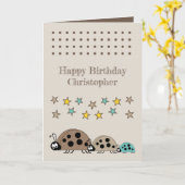 可愛いラディバグ名星スターブラウン子供の誕生日 カード (黄色い花)