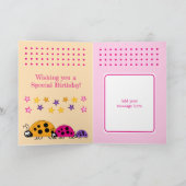 可愛いラディバグ名星ピンク子供の誕生日 カード (内部)