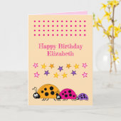 可愛いラディバグ名星ピンク子供の誕生日 カード (黄色い花)