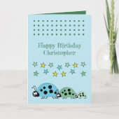 可愛いラディバグ名星ブルー子供の誕生日 カード (正面)