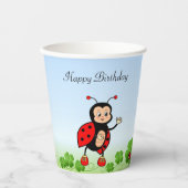 可愛いラディバグ四葉クローバー誕生日パーティー 紙コップ (正面)