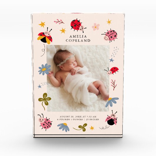 可愛いラディバグ女の子のスクエアフォトキープサケ フォトブロック (正面)