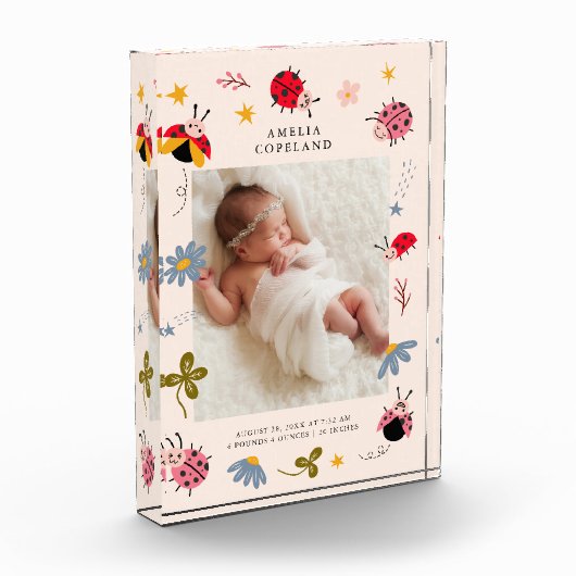 可愛いラディバグ女の子のスクエアフォトキープサケ フォトブロック (左)