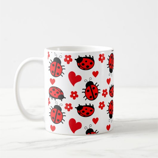 可愛いラディバグ柄かわいい虫の草花 コーヒーマグカップ (左)
