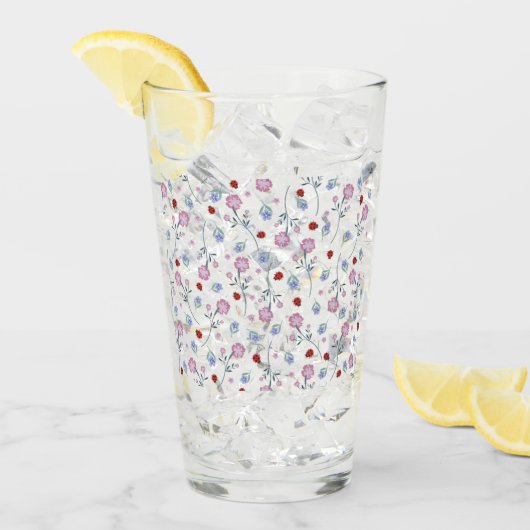 可愛いラディバグ水玉模様デイジーフラワーパター素朴ン タンブラーグラス (アイス正面)
