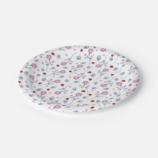 可愛いラディバグ水玉模様デイジーフラワーパター素朴ン ペーパープレート (アングル)