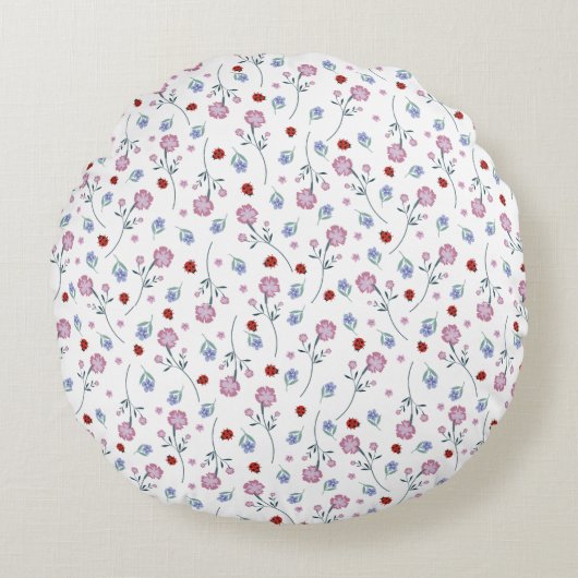 可愛いラディバグ水玉模様デイジーフラワーパター素朴ン ラウンドクッション (正面)