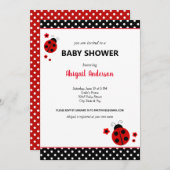 可愛いラディバグ水玉模様ベビーシャワー 招待状 (正面/裏面)