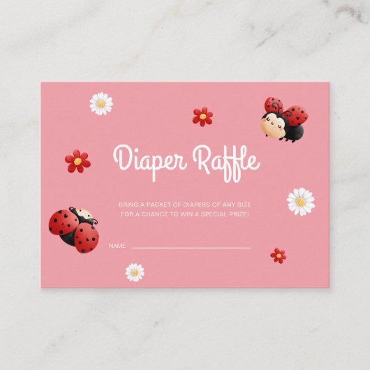 可愛いラディバグ花ベビーシャワーオムツラッフル エンクロージャーカード (正面)