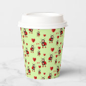 可愛いラディバグ，ハート&ライトグリーン上の喜び文字 紙コップ (正面)