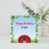 可愛いラディバグonライトブルー誕生日フラットカード (スタンド正面)
