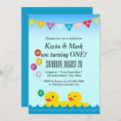 可愛いラバーダックツインバースデーパーティー 招待状 (正面/裏面)