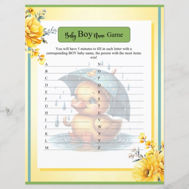 可愛いラバーダック男の赤ちゃんネームゲーム (正面)