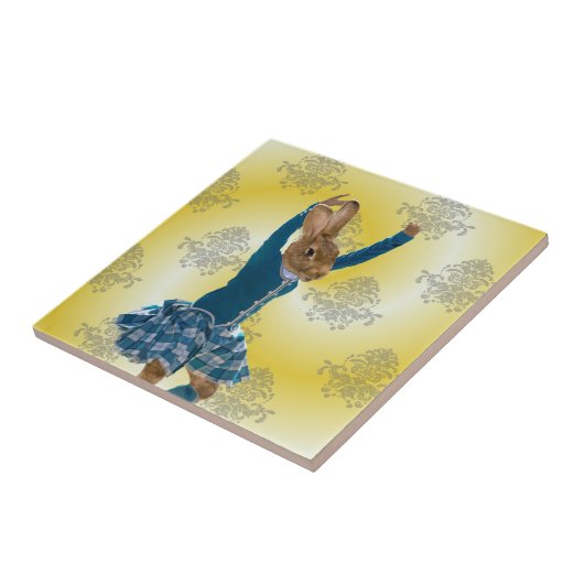 可愛いラビットスコットランドのハイランドダンサー タイル (側面)