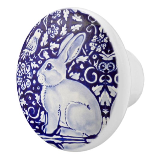 可愛いラビットブルーホワイトウッドランドアニマルデダム セラミックノブ (右)