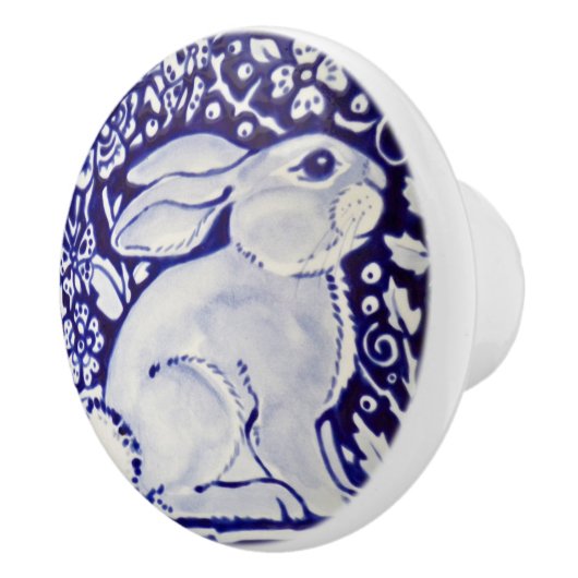 可愛いラビットブルーホワイトウッドランドアニマルデダム セラミックノブ (右)