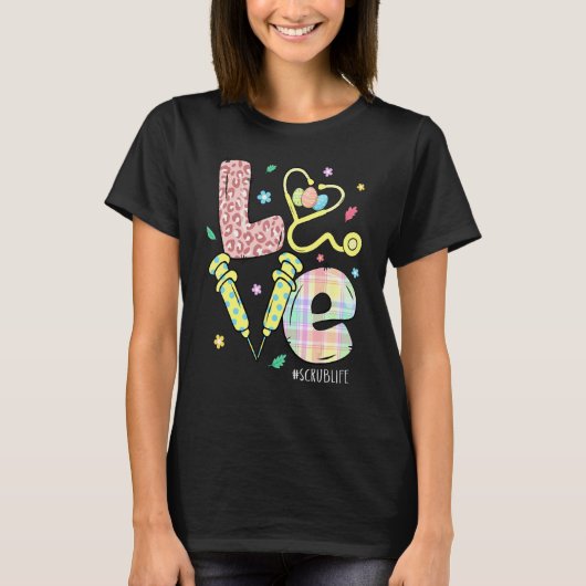 可愛いラブスクラブライフナース聴診器レオパードEa Tシャツ (正面)