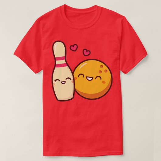 可愛いラブストライクボーリングピンとボール Tシャツ (デザイン正面)