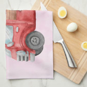 可愛いラブトラックとハートカーゴウォーター色 キッチンタオル (四つ折り)