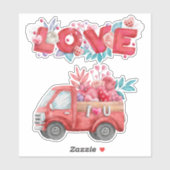 可愛いラブトラックとハートカーゴウォーター色 シール (シート)