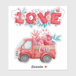 可愛いラブトラックとハートカーゴウォーター色 シール