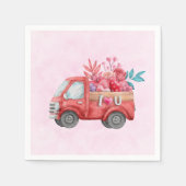 可愛いラブトラックとハートカーゴウォーター色 スタンダードカクテルナプキン (正面)