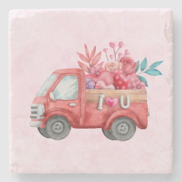 可愛いラブトラックとハートカーゴウォーター色 ストーンコースター