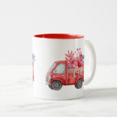 可愛いラブトラックとハートカーゴウォーター色 ツートーンマグカップ (正面右)