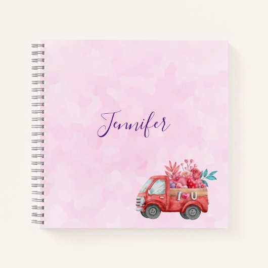 可愛いラブトラックとハートカーゴウォーター色 ノートブック (正面)