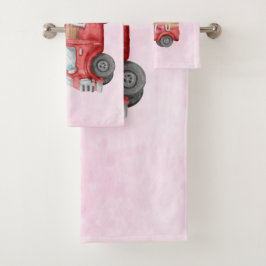 可愛いラブトラックとハートカーゴウォーター色 バスタオルセット