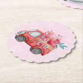 可愛いラブトラックとハートカーゴウォーター色 ペーパーコースター (アングル)