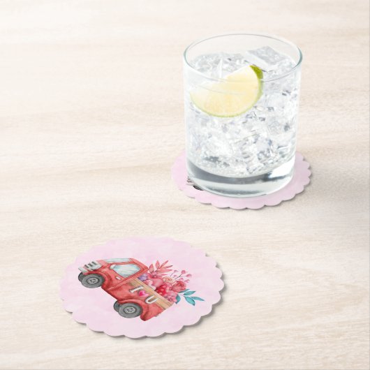 可愛いラブトラックとハートカーゴウォーター色 ペーパーコースター (インサイチュ)
