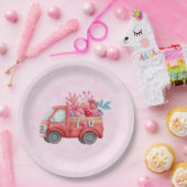 可愛いラブトラックとハートカーゴウォーター色 ペーパープレート (パーティー)