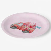 可愛いラブトラックとハートカーゴウォーター色 ペーパープレート (アングル)